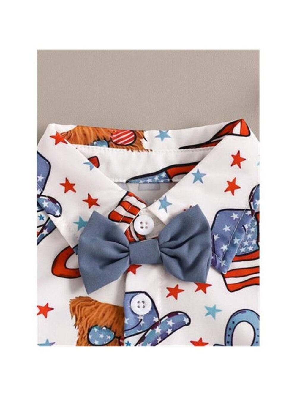 Children's American Flag Print Bow Tie Shirt & Shorts Set - Picture 2 of 12